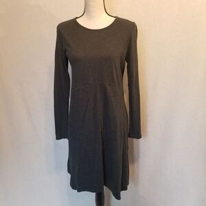 J Jill Pure XS Dress Dipped-Hem Swing Pima Cotton Gray Pockets Long Sleeve Basic